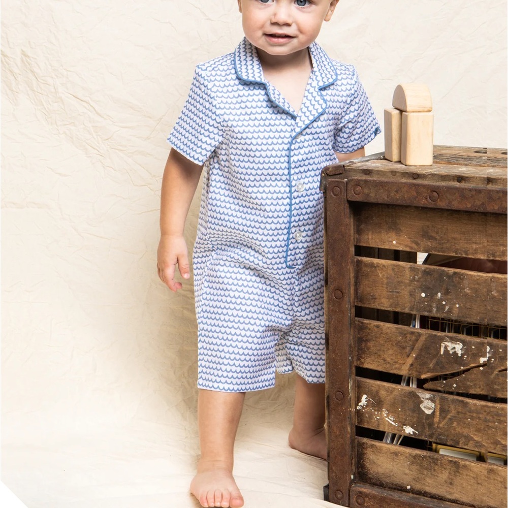 Petite Plume Baby's Twill Summer Romper in La Mer